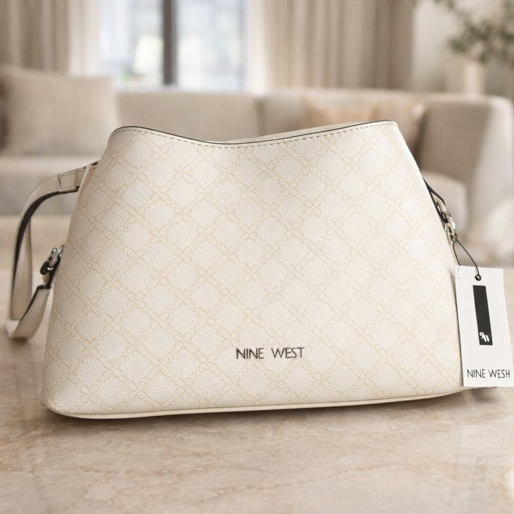 Nine West Cream Monogram Crossbody Shoulder Bag NWT Neutral Designer